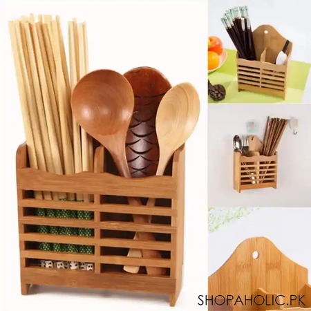 imperial wall mounted bamboo wooden spoon stand holder for kitchen and table decoration image2