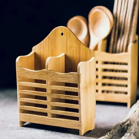 imperial wall mounted bamboo wooden spoon stand holder for kitchen and table decoration image3