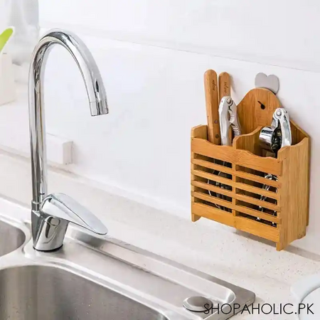 imperial wall mounted bamboo wooden spoon stand holder for kitchen and table decoration image5