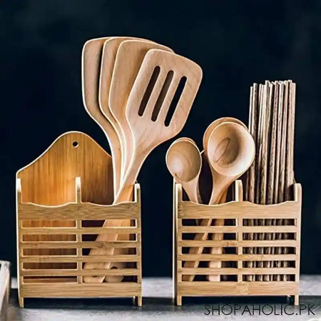 imperial wall mounted bamboo wooden spoon stand holder for kitchen and table decoration image7