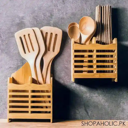 imperial wall mounted bamboo wooden spoon stand holder for kitchen and table decoration main image