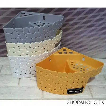 imperial wall mounted bathroom storage triangle corner shelf organizer with drainage hole main image