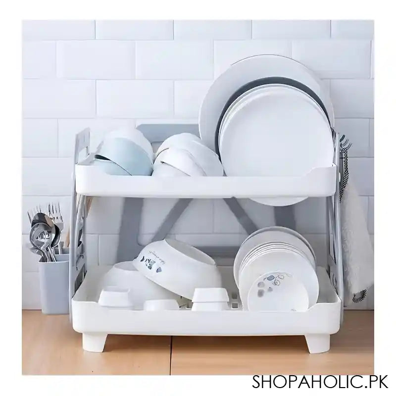 Inaaya Traders Plastic 2-Tier Multifunctional Dish Rack, White, 101623 - Image 2