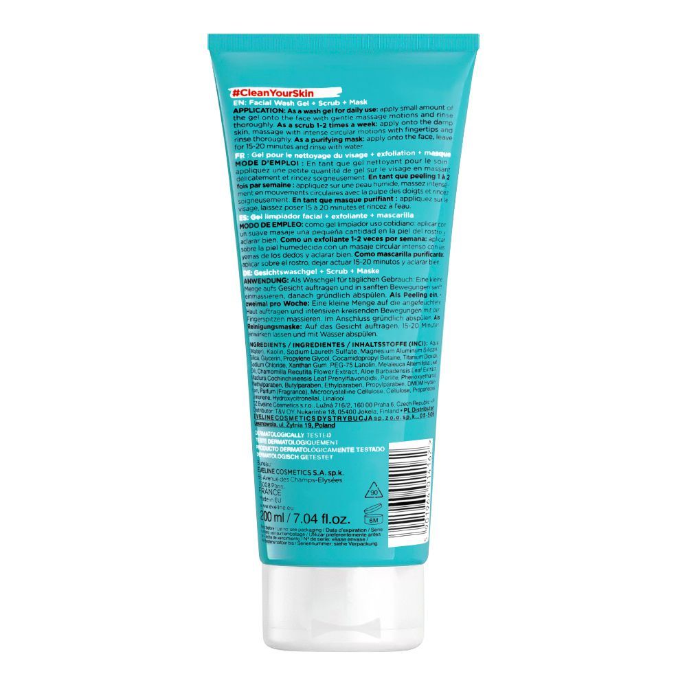 Eveline Clean Your Skin 3-In-1, Facial Wash Gel + Scrub + Mask, For Oily & Combination Skin, 200ml - Image 2