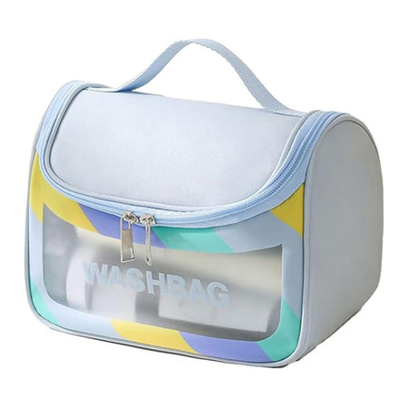 AJF PVC Waterproof Cosmetic Bag, Rainbow Border, Blue - Image 2