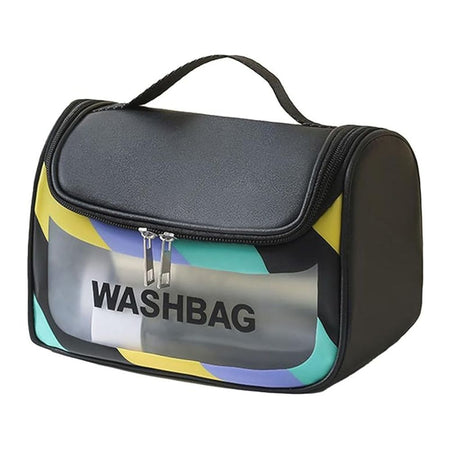 AJF PVC Waterproof Cosmetic Bag, Rainbow Border, Black - Image 2