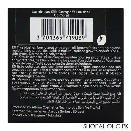 J. Note Luminous Silk Compact Blusher, Argan Oil, For All Skin Types, 5.5g, 03 Coral - Image 2