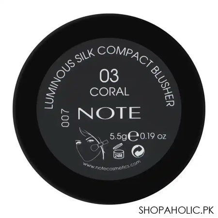 J. Note Luminous Silk Compact Blusher, Argan Oil, For All Skin Types, 5.5g, 03 Coral - Image 5