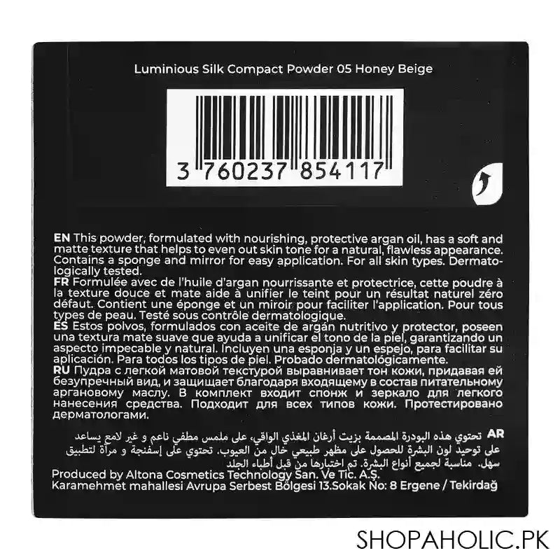 J. Note Luminous Silk Compact Powder, 05 Honey Beige, With Argan Oil - Image 6