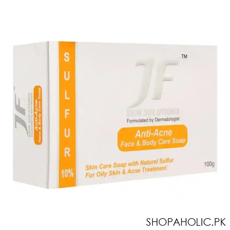 jf skin solutions anti acne face & body soap, with sulfur, 100g main image