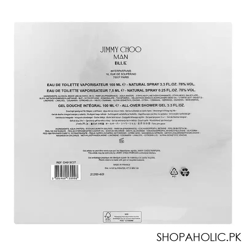 Jimmy Choo Man Blue Perfume Set, Eau de Toilette Spray 100ml and 7.5ml+Shower Gel 100ml - Image 4