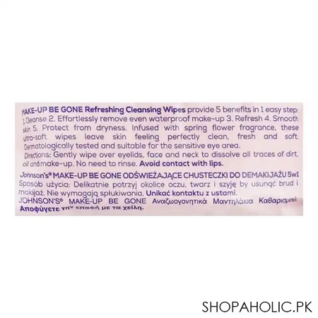 johnson's make up be gone 5 in 1 refreshing cleansing wipes, for normal skin, 25 pack image4
