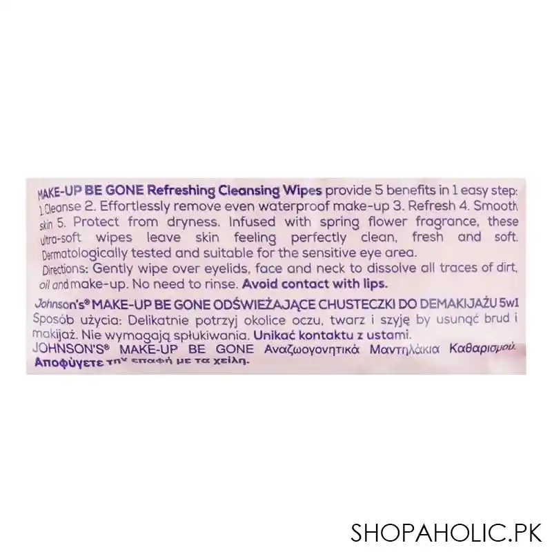 johnson's make up be gone 5 in 1 refreshing cleansing wipes, for normal skin, 25 pack image4