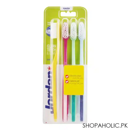 jordan classic clean teeth & gums toothbrush hard 4 pack, 10208 main image