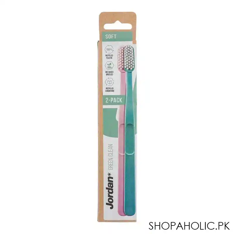 jordan green clean toothbrush, soft, 2 pack main image