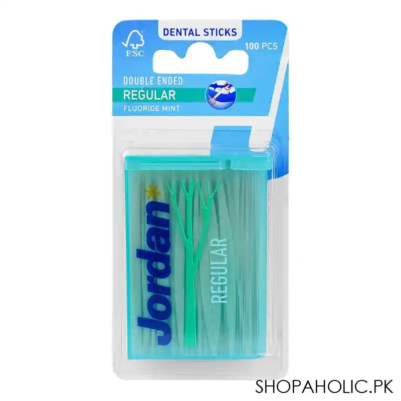 Jordan Regular Double Ended Fluoride Mint Dental Stick, 100-Pack - Main Image