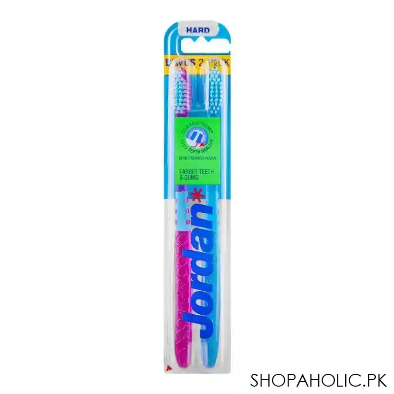 jordan target teeth & gums tooth brush, hard, 2 pack main image