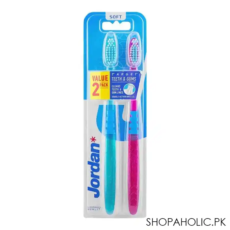 jordan target teeth & gums tooth brush, soft, 2 pack main image