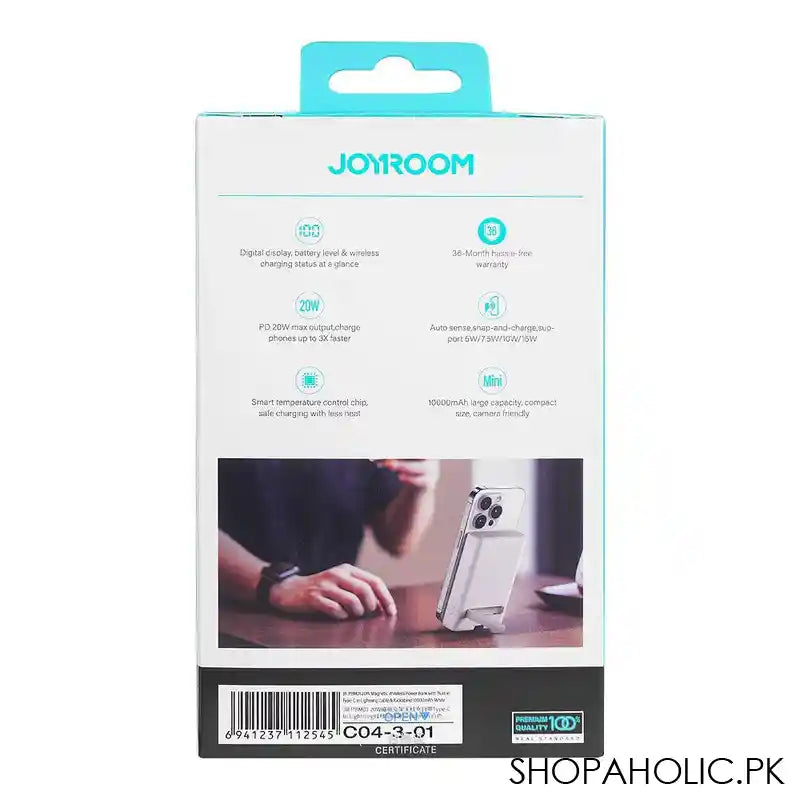Joyroom 20W Magnetic Wireless Power Bank With Build In Type-C, 10000mAh Battery, White, JR-PBM01 - Image 2