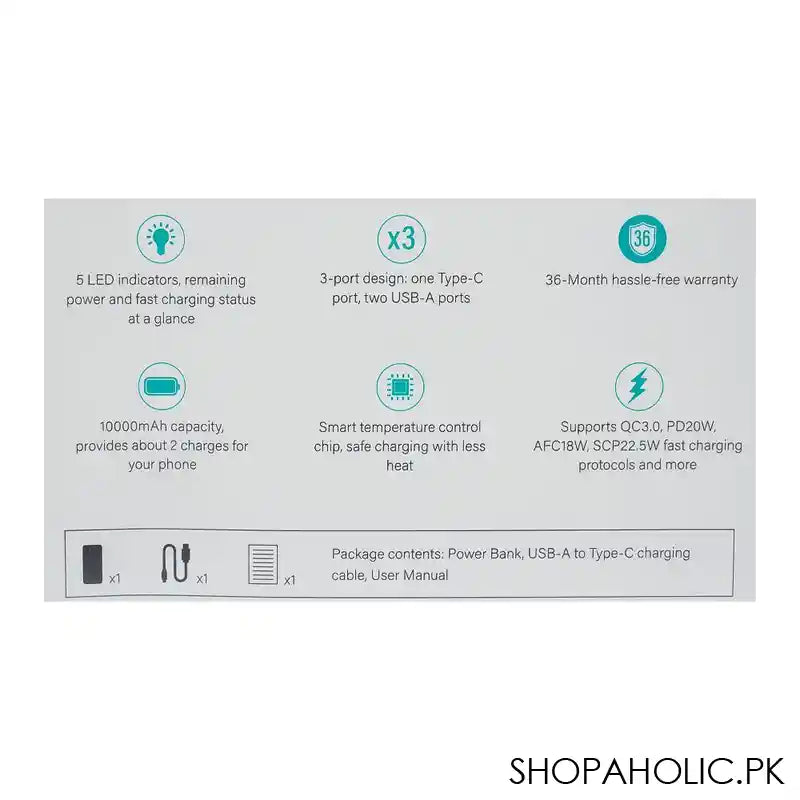 Joyroom 22.5W LED Fast Charging Power Bank, 10000mAh, Black, JR-PBF15 - Image 2