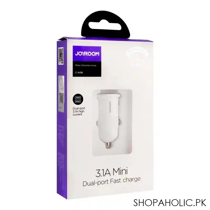joyroom 3.1a mini dual  port fast car charger, white, c a06 image2