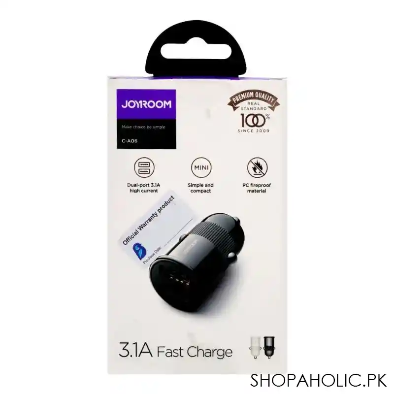joyroom 3.1a mini dual  port fast car charger, white, c a06 image3