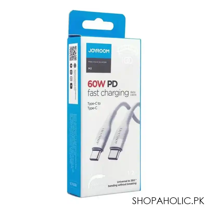joyroom 60w pd type c to type c fast charging cable, white, s 1230m3 image2
