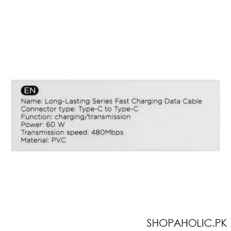 joyroom 60w type c to type c fast charging data cable, 1m, white, s cc060a9 image4