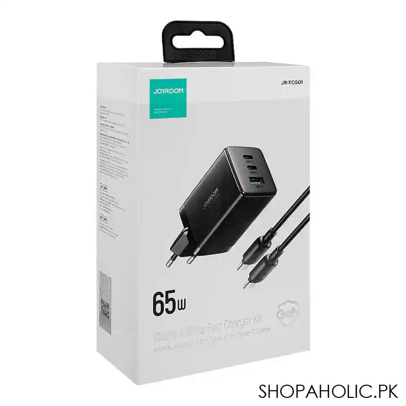 Joyroom 65W Gan Ultra Fast Charger Kit, 2C+1A, +100W, 1.2m Type-C To Type-C Cable, Black, JR-TCG01 - Main Image