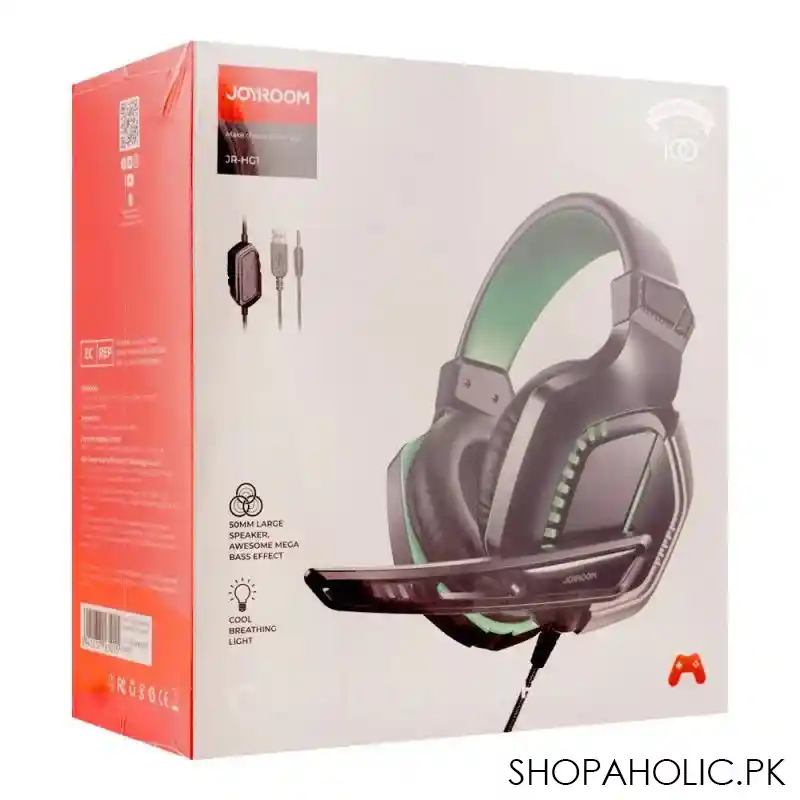 joyroom gaming wired headset black green, jr hg1 image2