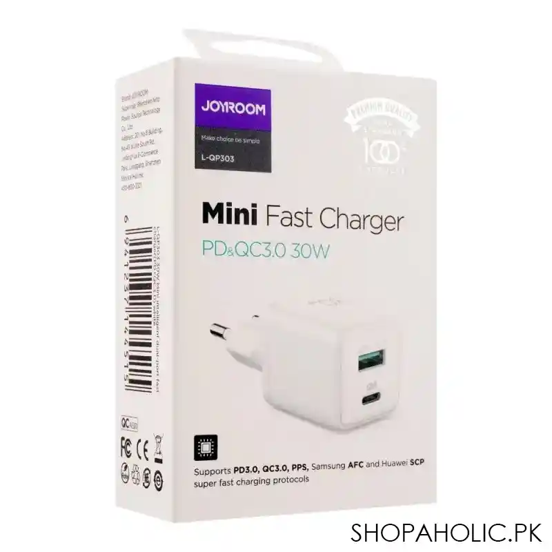 joyroom mini intelligent pd & qc3.0 dual port fast charger, white, l qp303 image2