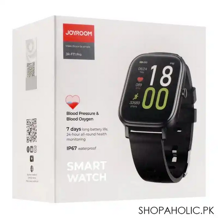 joyroom smart watch 20mm, silicone black strap, grey, jr ft1 pro image2