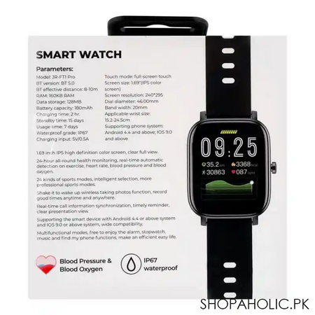 joyroom smart watch 20mm, silicone black strap, grey, jr ft1 pro image3