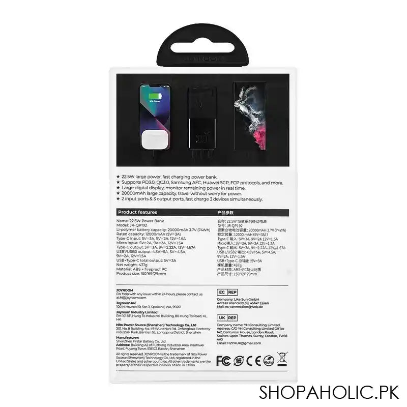 Joyroom Super Fast Charging 20000mAh Power Bank, 22.5W, JR-QP192 Black - Image 5