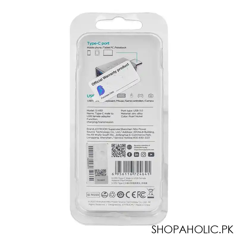Joyroom Type-C Male To USB Female Adapter, Pearl Nickel, S-H151 - Image 2