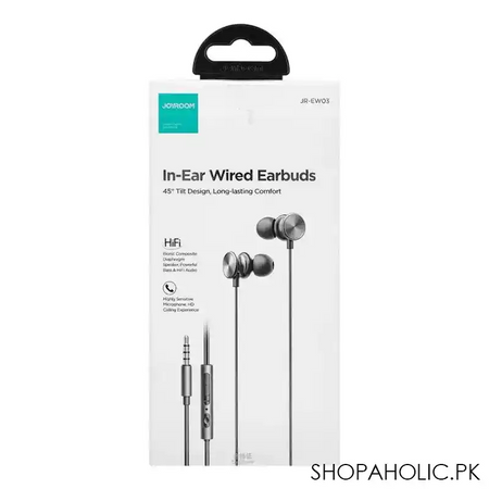 joyroom wired series in ear metal wired earbuds, dark gray, jr ew03 image3