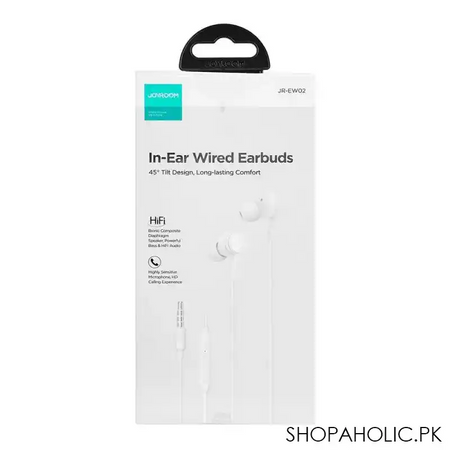 joyroom wired series in ear wired earbuds, white, jr ew02 image3