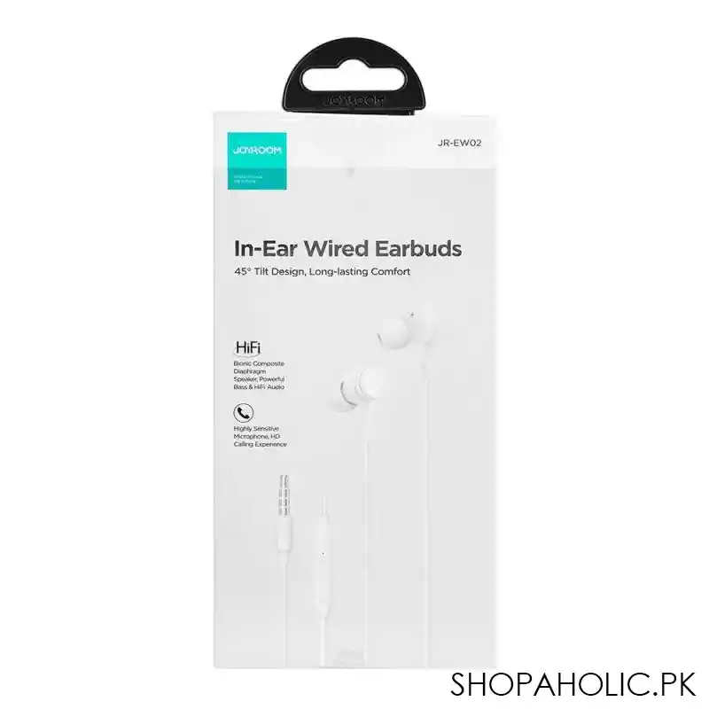 joyroom wired series in ear wired earbuds, white, jr ew02 image3
