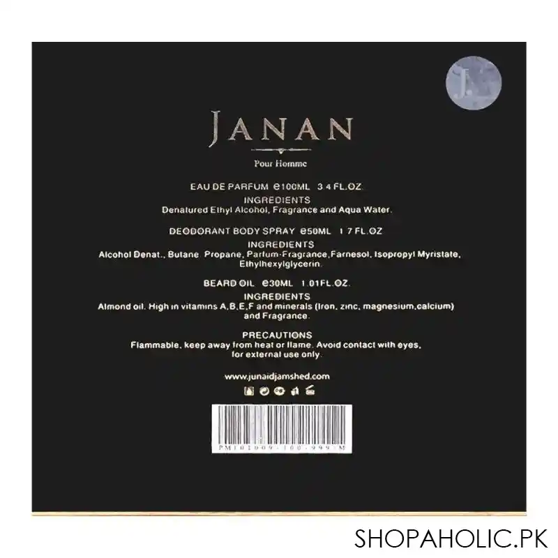 junaid jamshed j. janan gold pour homme for men set, eau de parfum + body spray + beard oil image3