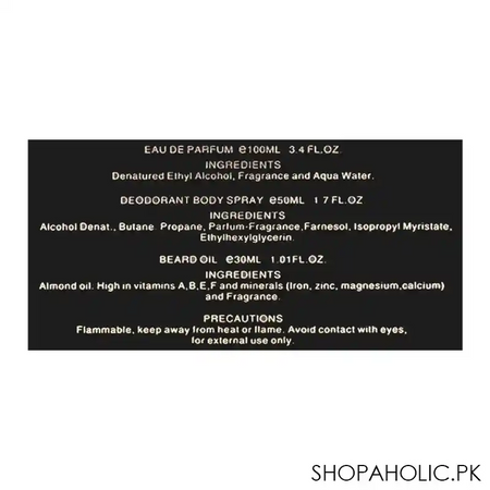 junaid jamshed j. janan gold pour homme for men set, eau de parfum + body spray + beard oil image4