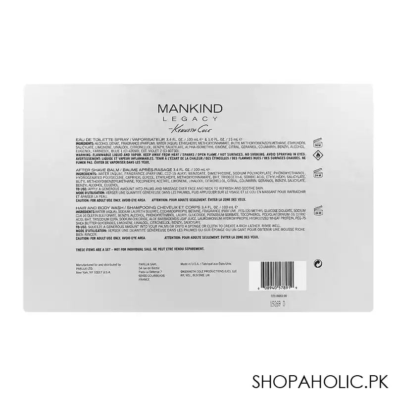 Kenneth Cole Mankind Legacy Perfume Set, Eau de Toilette 100ml and 10ml+Aftershave 100ml+Hair & Body Wash 100ml - Image 3