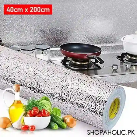 kitchen oil proof self adhesive aluminum foil sticker roll (size: 40x200cm) main image