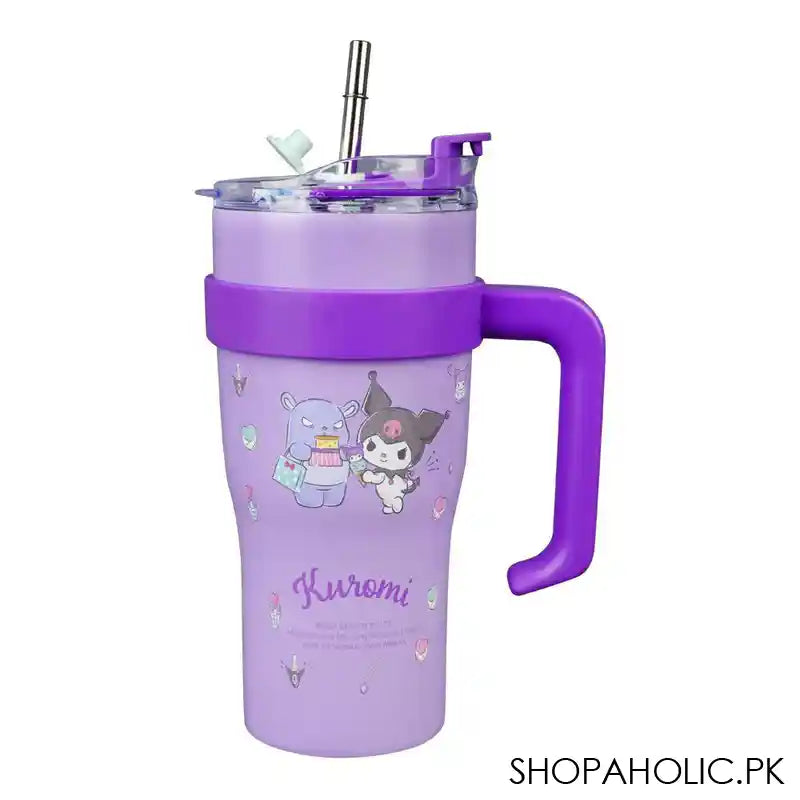 Kuromi Plastic Tumbler Water Bottle With Straw & Handle, Purple, Insulated Travel Mug, KY8867 - Main Image
