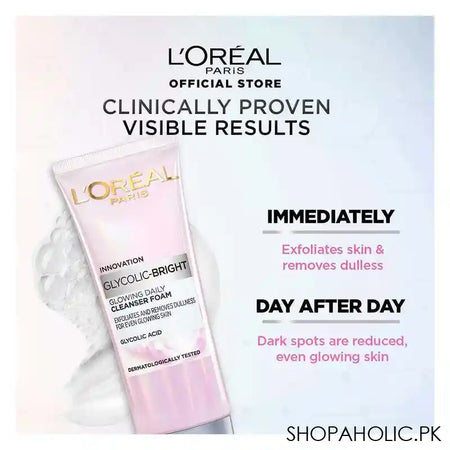 L'Oreal Paris Glycolic-Bright Glowing Daily Face Wash, For Even Glowing Skin, 100ml - Image 3