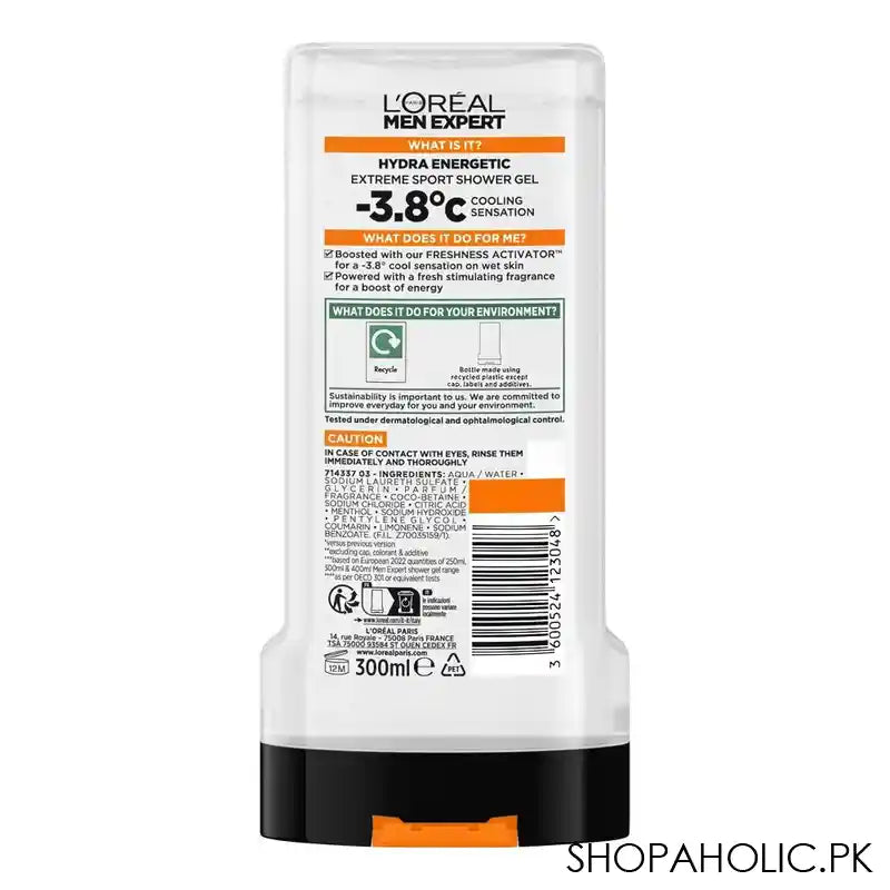 L'Oreal Paris Men Expert Hydra Energetic Extreme Sport Shower Gel, 300ml - Image 2