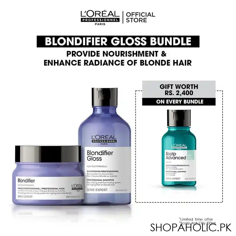L'Oreal Professionnel Blondifier 300ml Shampoo & 250ml Mask + Free Scalp Advanced Shampoo 100ml - Main Image