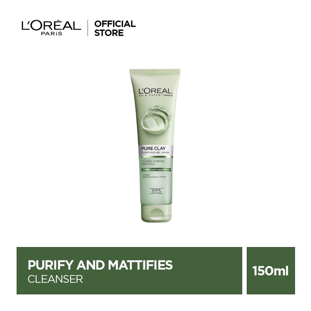 L'Oreal Paris Pure Clay Eucalyptus Purifying Gel Wash, 150ml - Main Image