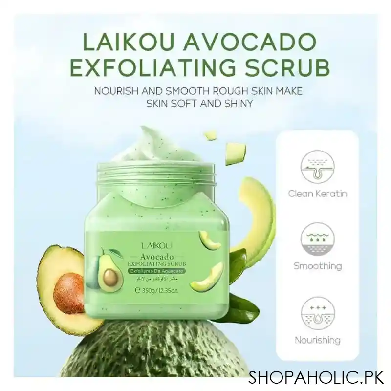 laikou avocado exfoliating body scrub, 350g, lk83502a image2