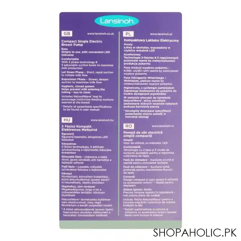 lansinoh compact single electric breast pump, se54090ct0218 image3