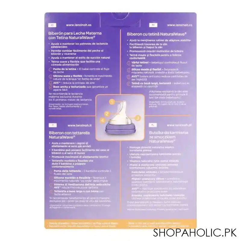 lansinoh feeding bottle with natural wave medium flow teat, 2 x 240ml, bt75850ct0620 image3